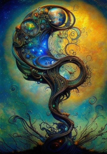 Clockpunk Bonsai Village Under Starry Moon