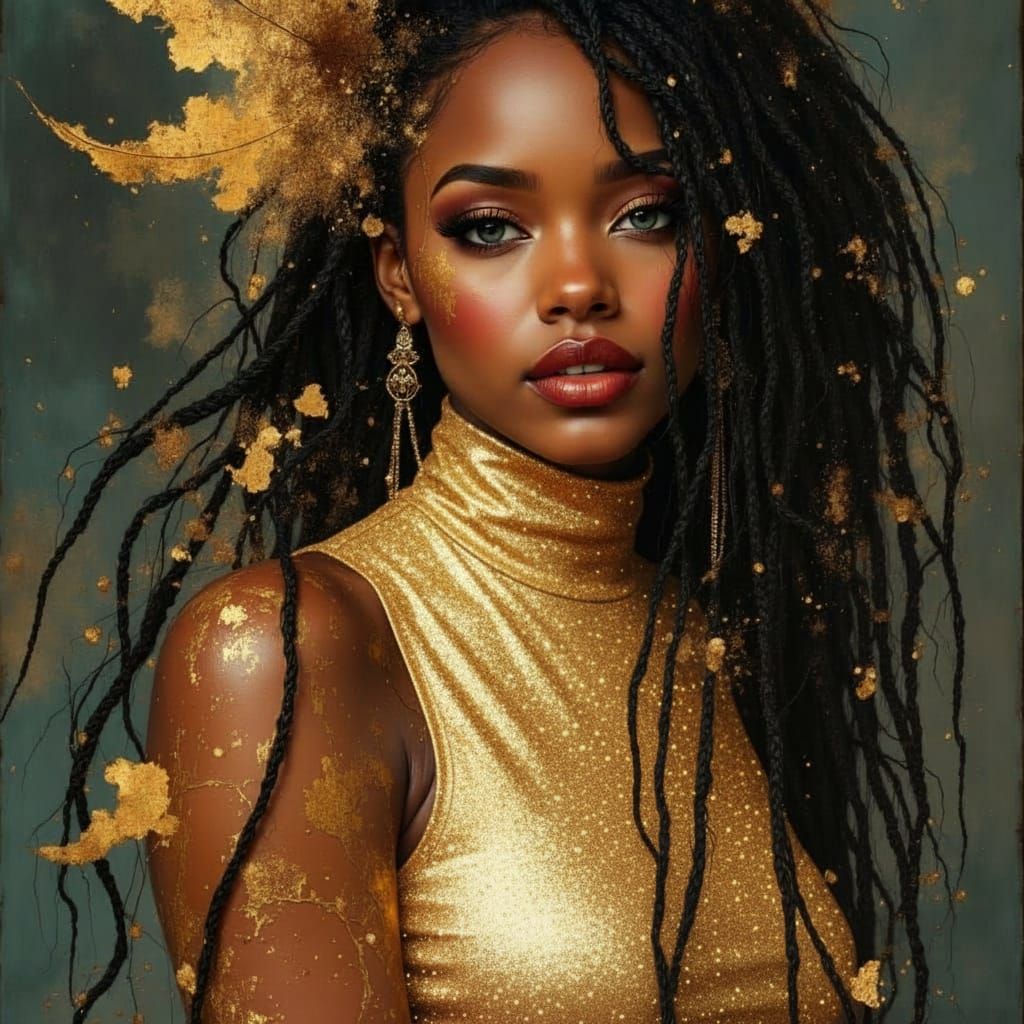 African Goddess Portrait of Kelly Rowland in Oil Brush Style