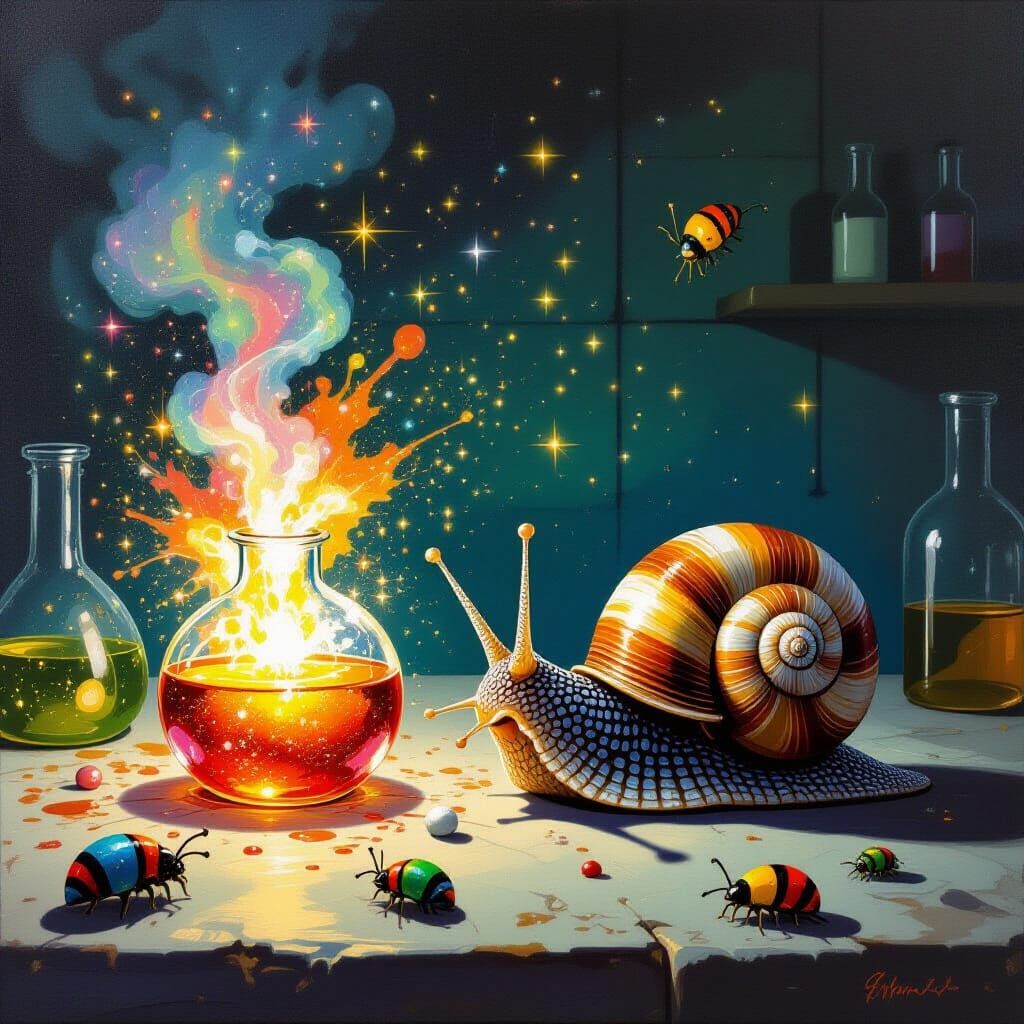 Snail Chemist in Hieronymus Bosch Style