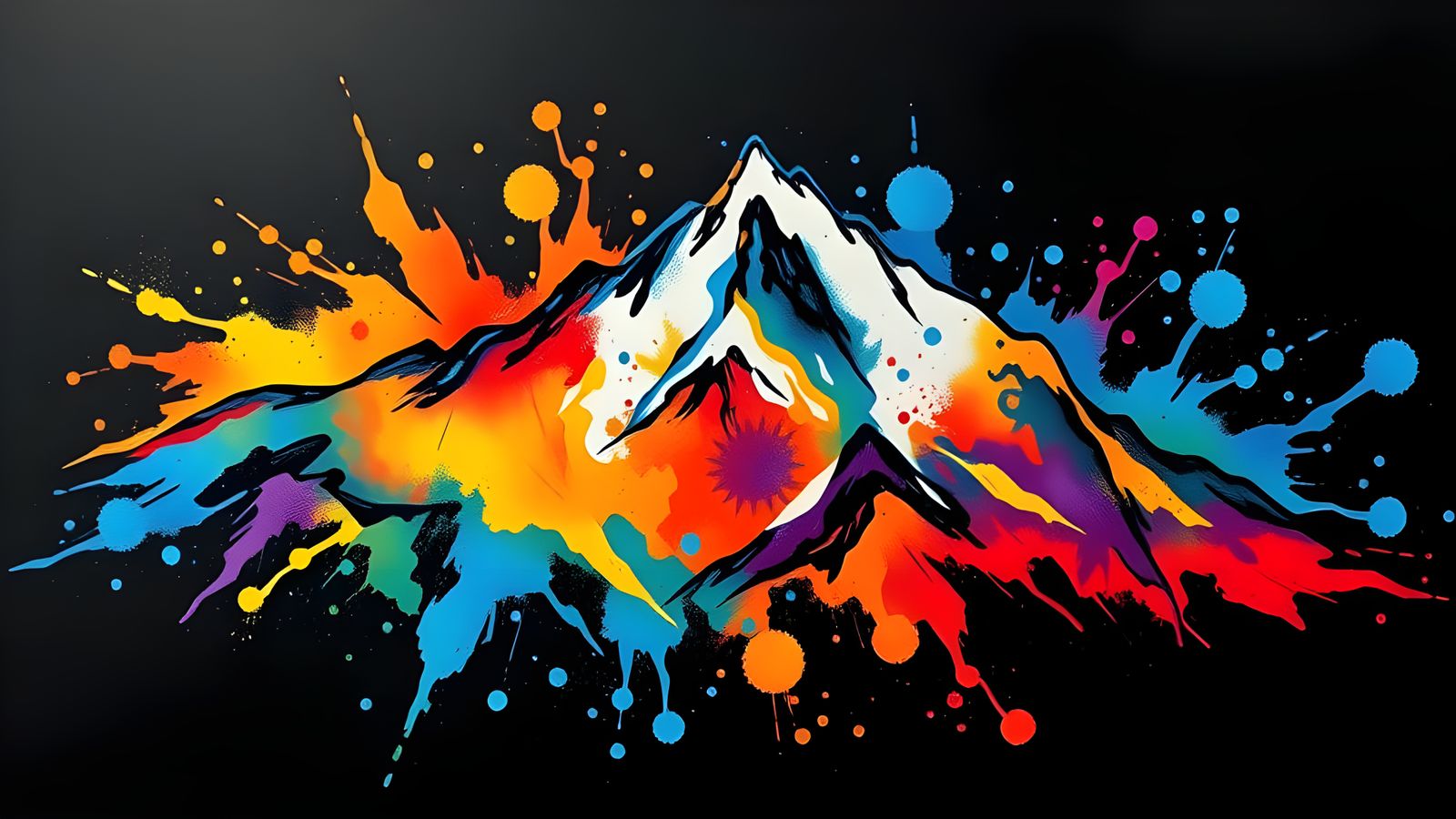 Colorful Ink Splatter Mountain Abstract Art