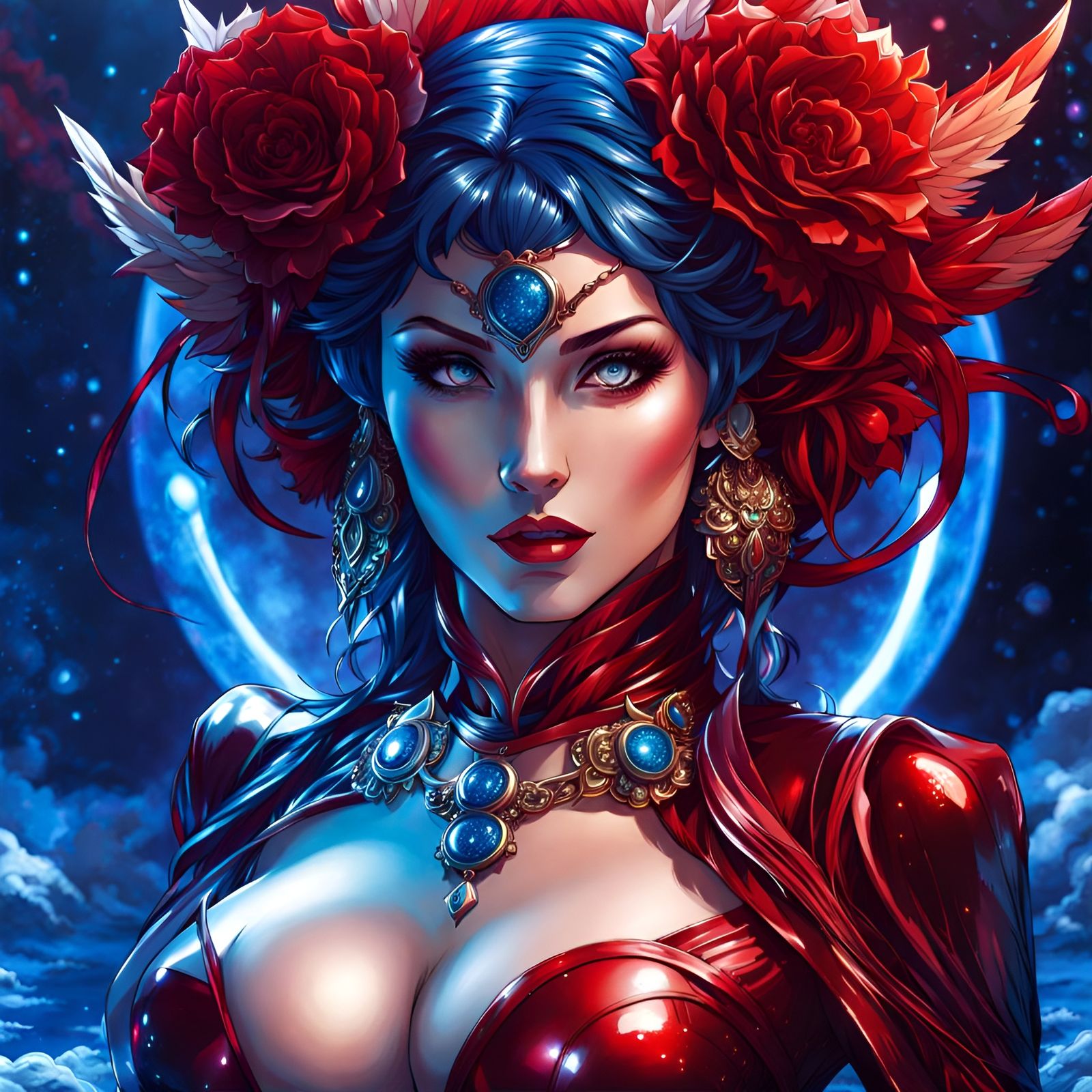 Ethereal Anime Mistress in Latex: Royo Style