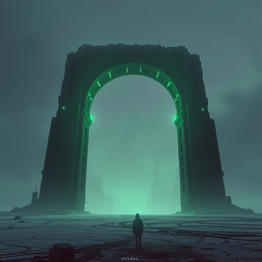 Eerie Green Archway in Digital Art Style