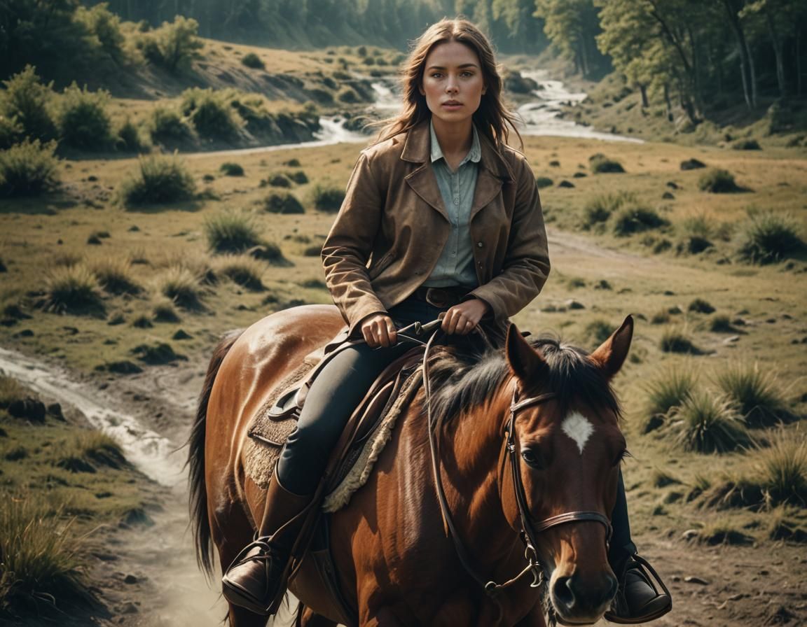 Beautiful Girl Riding Horse in Cinematic Style