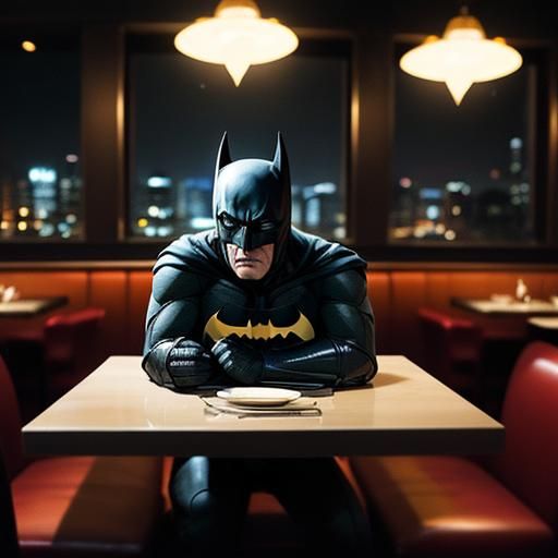 Batman Alone at Restaurant