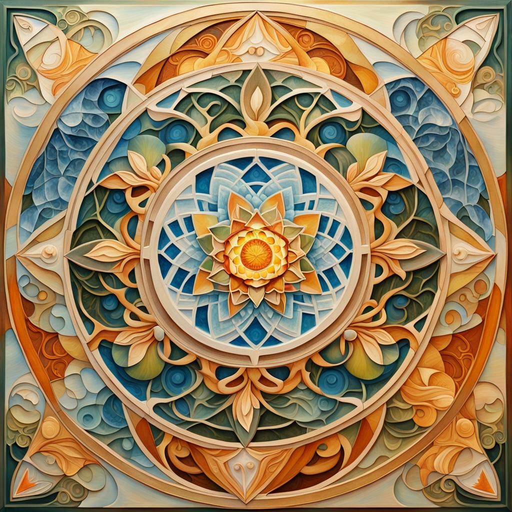 Mandala of Four Elements in Impasto Style