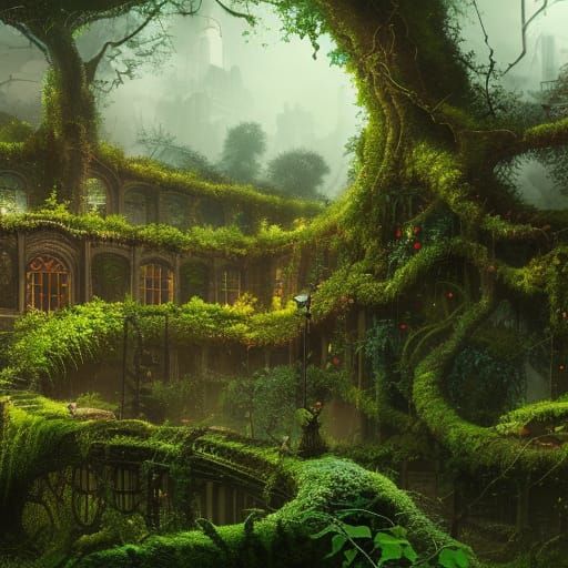 Wandering Cat in Overgrown Lost City