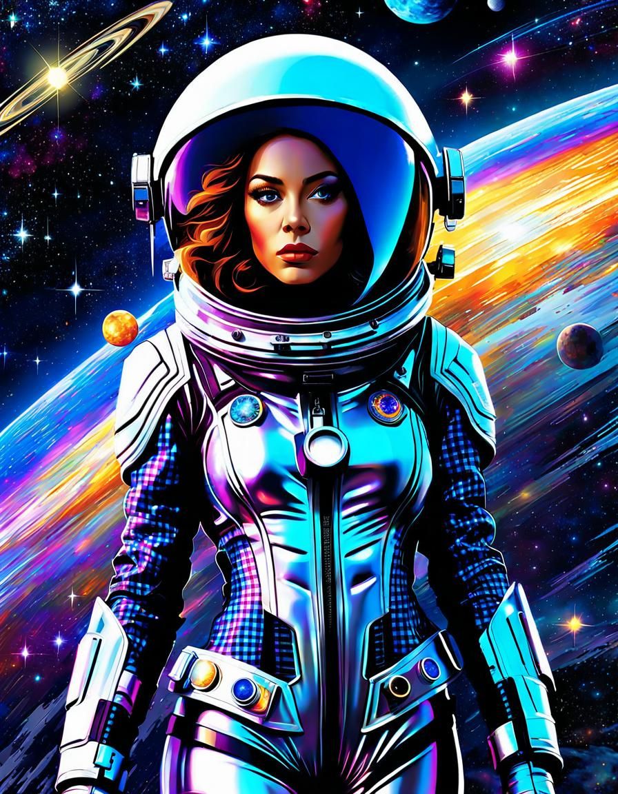 Cosmic Witch: Sci-Fi Sticker Art in Art Nouveau Style