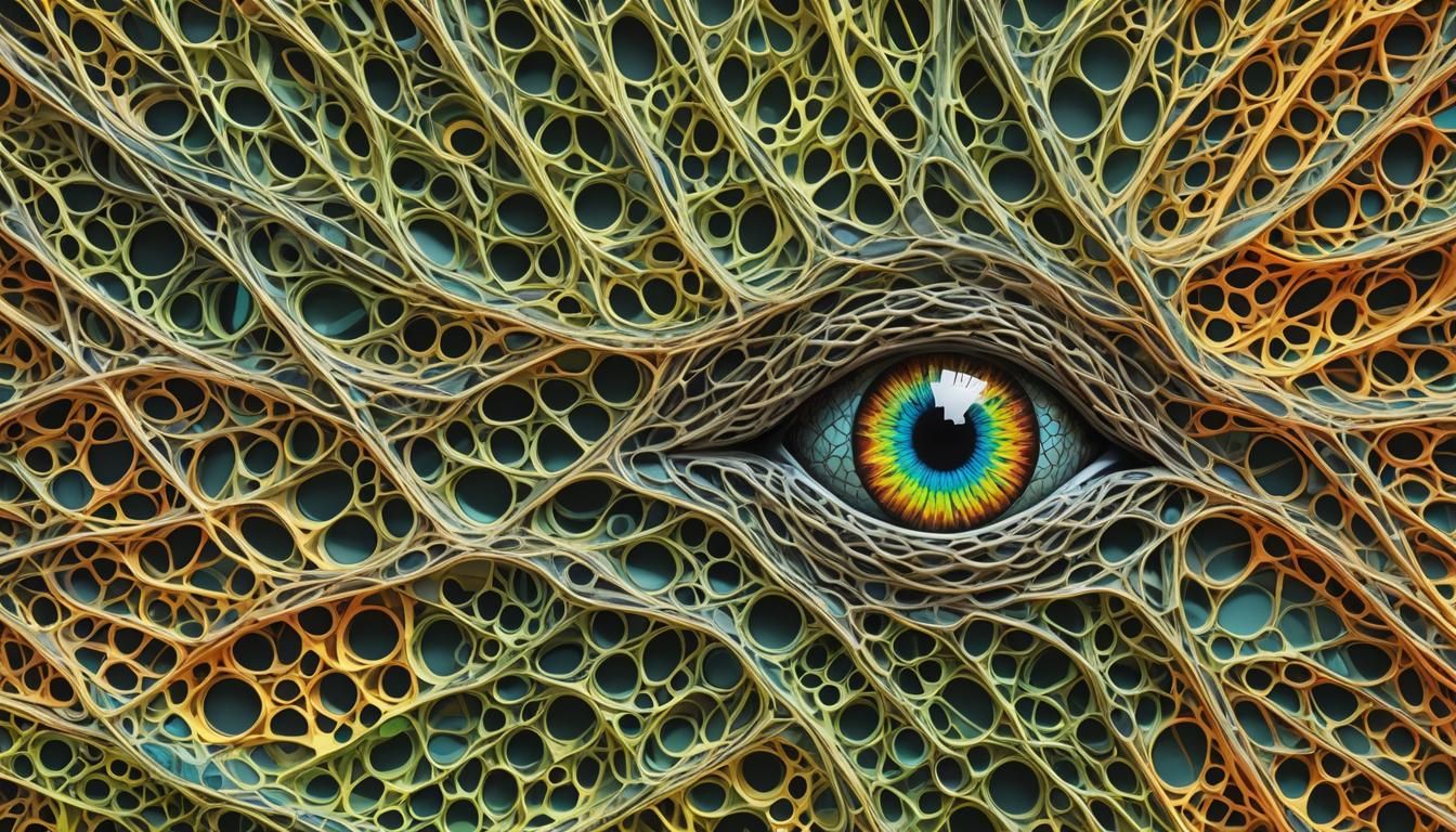 Neon Eye Formed From Organic 3D Mesh