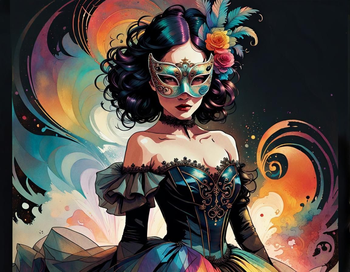 Gothic Masked Beauty in Iridescent Radiance