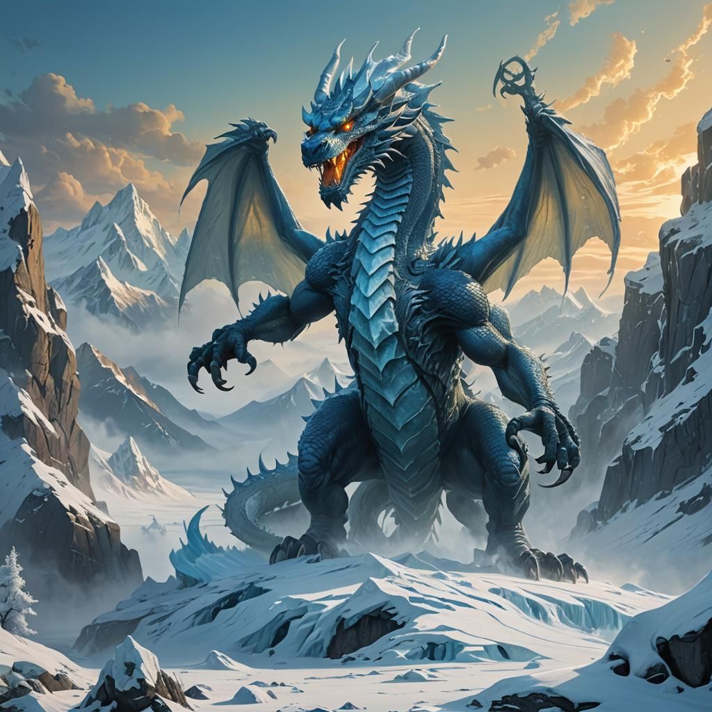 Ice Dragon Emerges from Misty Mountains