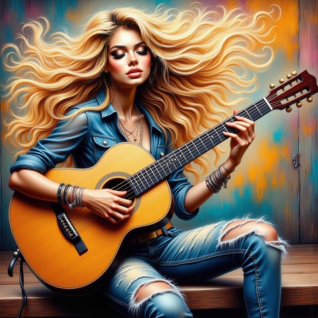 Passionate Guitarist in Dynamic Digital Portrait
