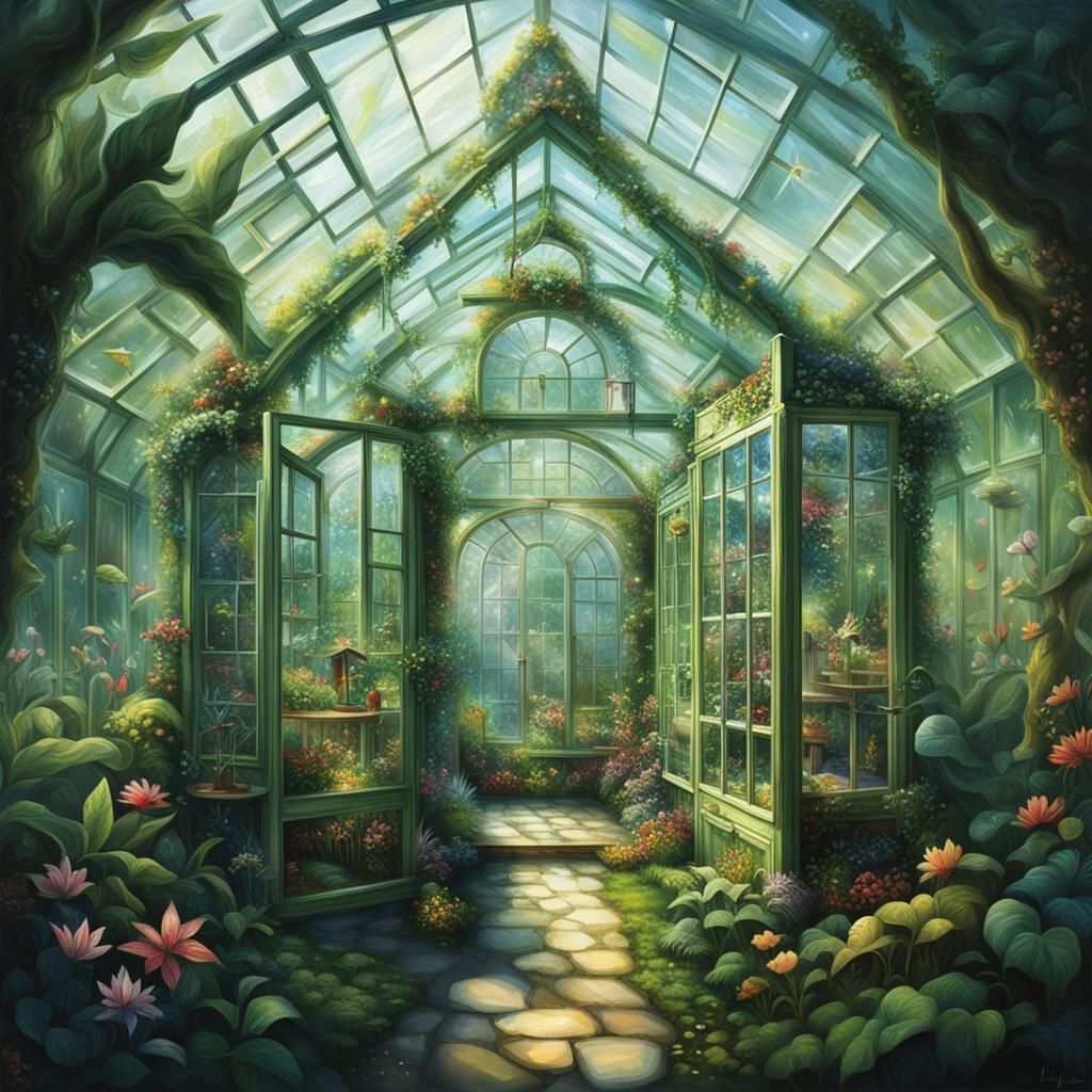 Greenhouse Smile: Surreal Glittering Paradise