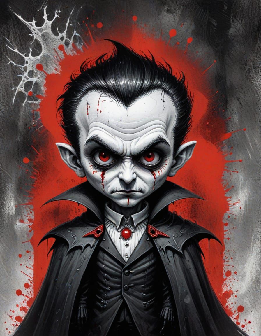 Chibi Dracula Vampire in Black, White and Red
