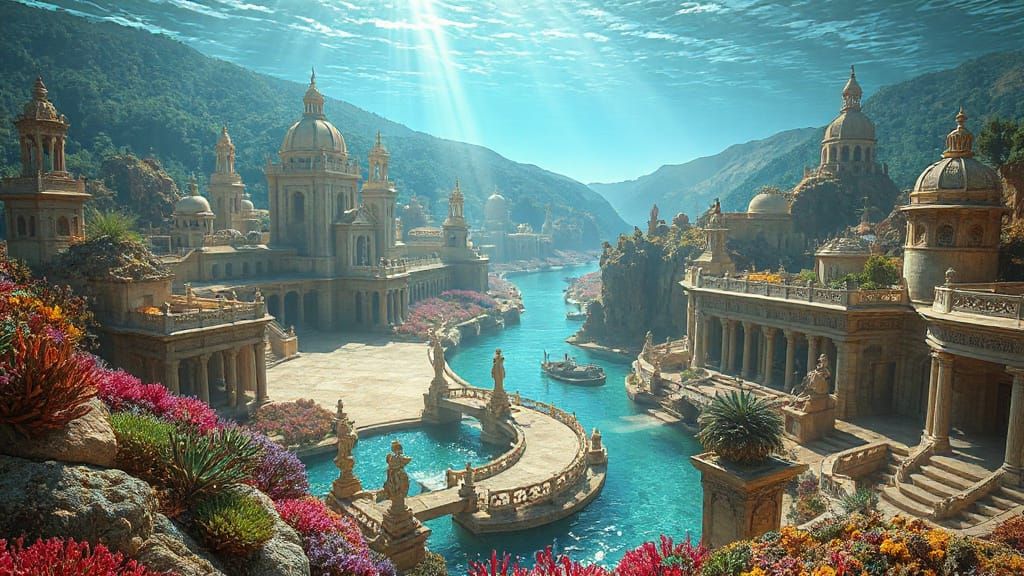 Submerged Ancient City with Exotic Marine Life