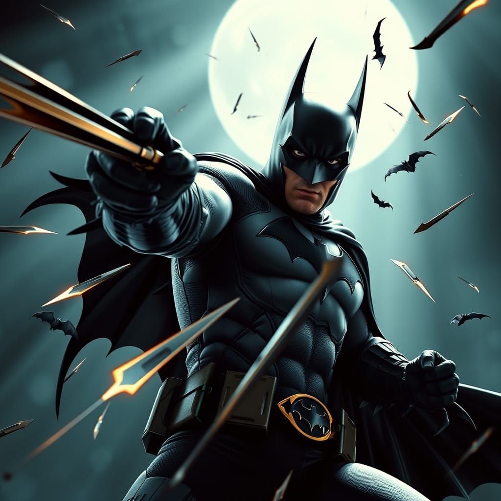 Batman in Epic Pose Throwing Batarangs