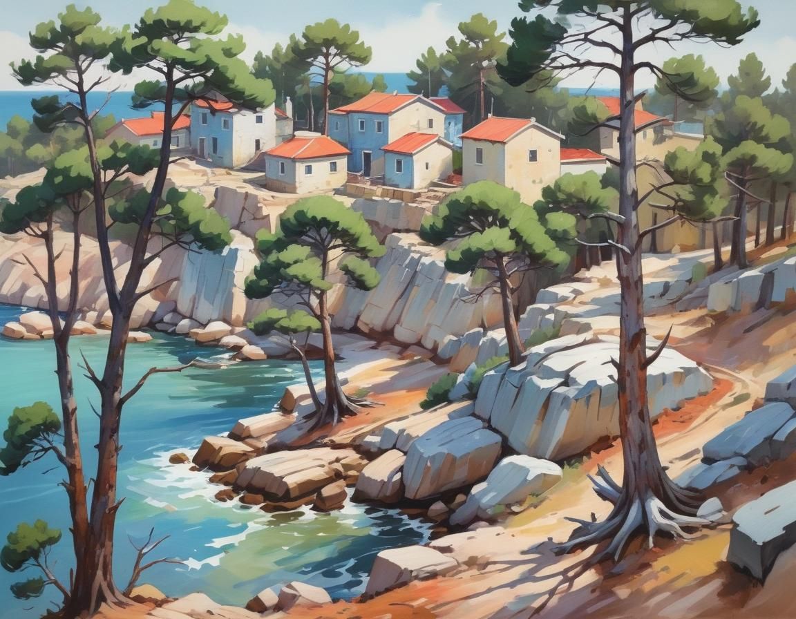 Odessa Village Landscape in Gouache Style