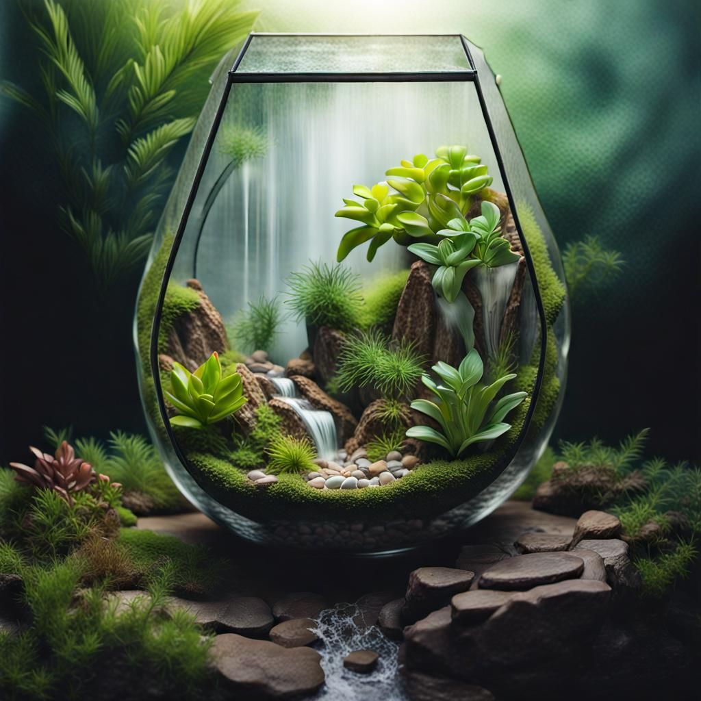 Terrarium with waterfall