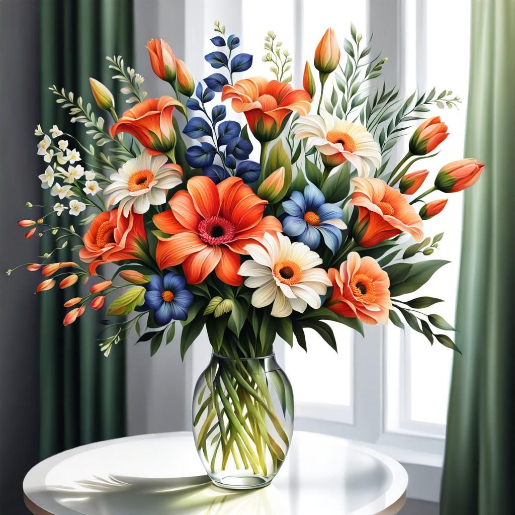 Breathtaking Photorealistic Floral Bouquet of Beautiful Flow...