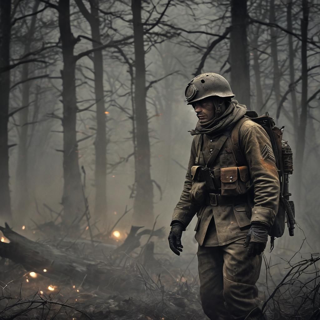 WWII Soldier in Dystopian Battlefield Concept Art