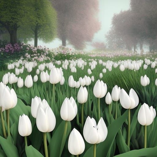 Elegant White Tulips Digital Painting