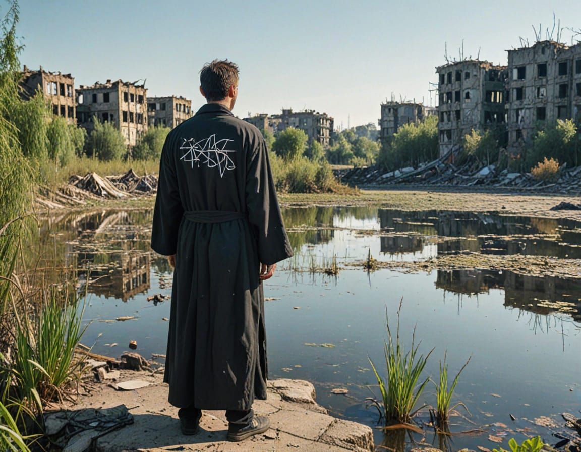 Post-Bombing Wasteland: Man in Black Robe