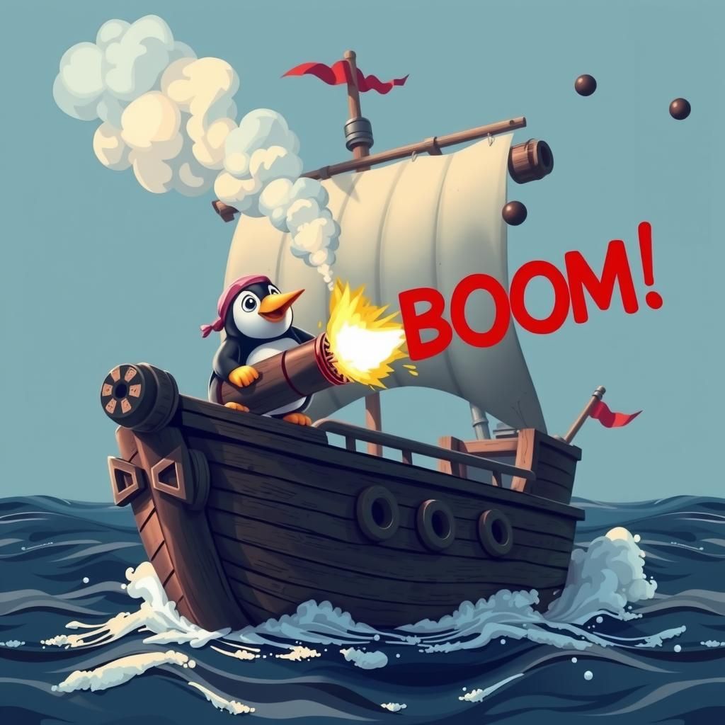 Penguin Pirate Ship Cannon Fire