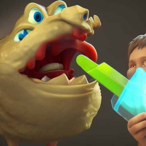 Snotty Monster Eats Ice Lolly: 3D Game Cinematic