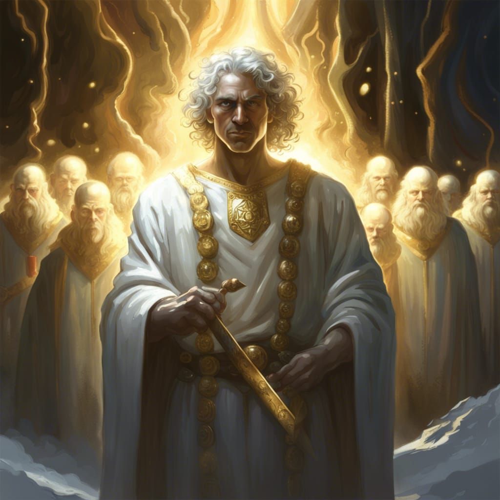 Biblical Figure with Sword, Hyperdetailed Dark Fantasy