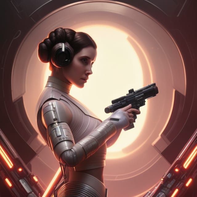 Princess Leia as Cyberpunk Cyborg Portrait