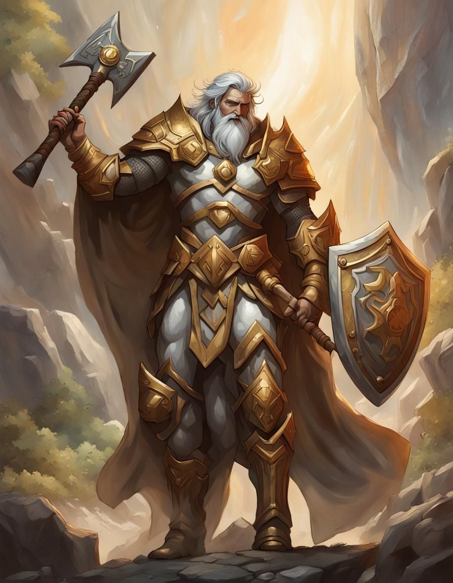 Earth Genasi Paladin with Hammer in Detailed Matte Painting