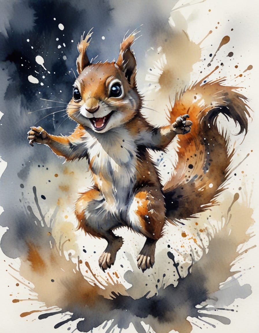 Mischievous Leaping Squirrel with Sly Grin