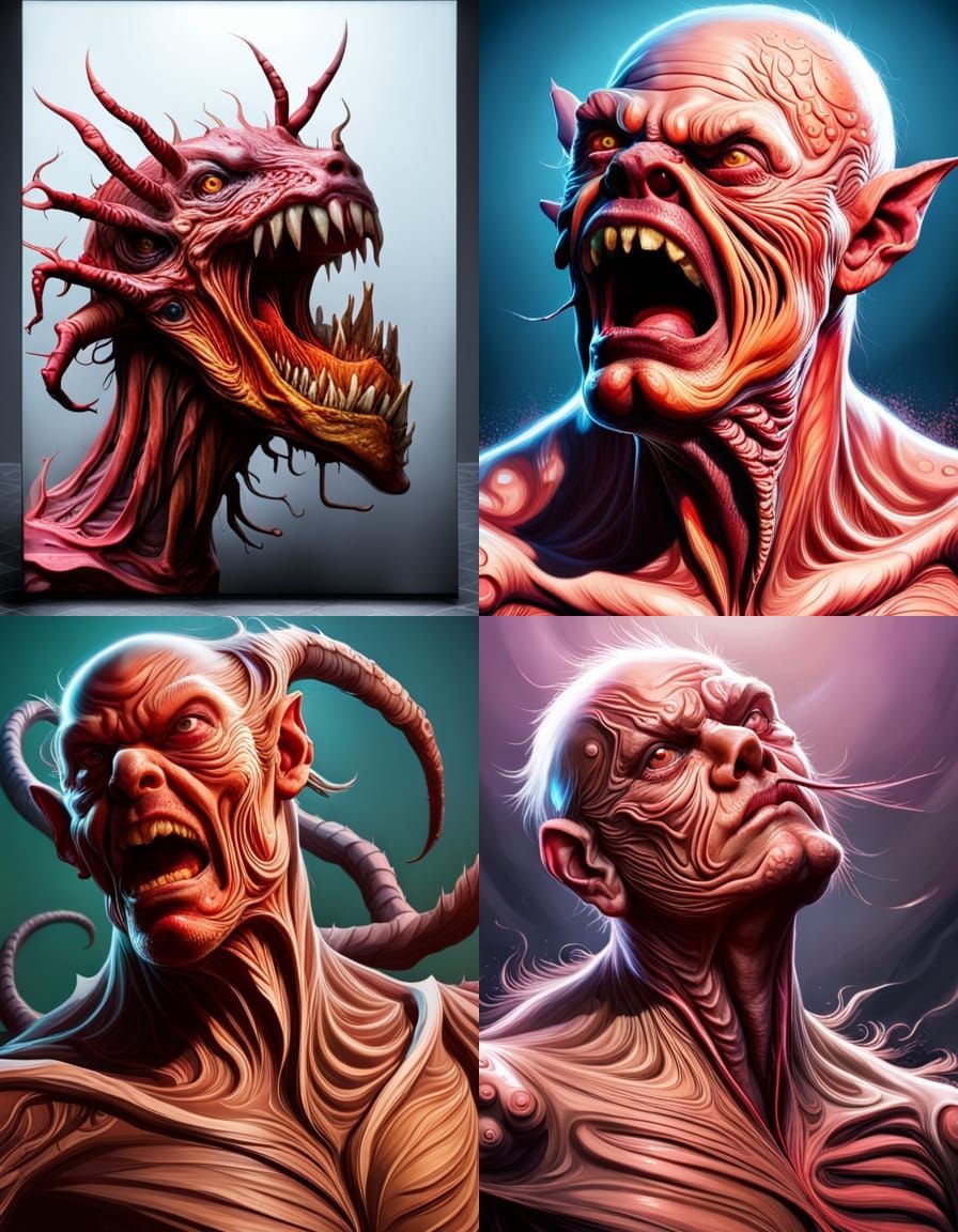 Hyperrealistic Flesh Monster Splash Art Portrait