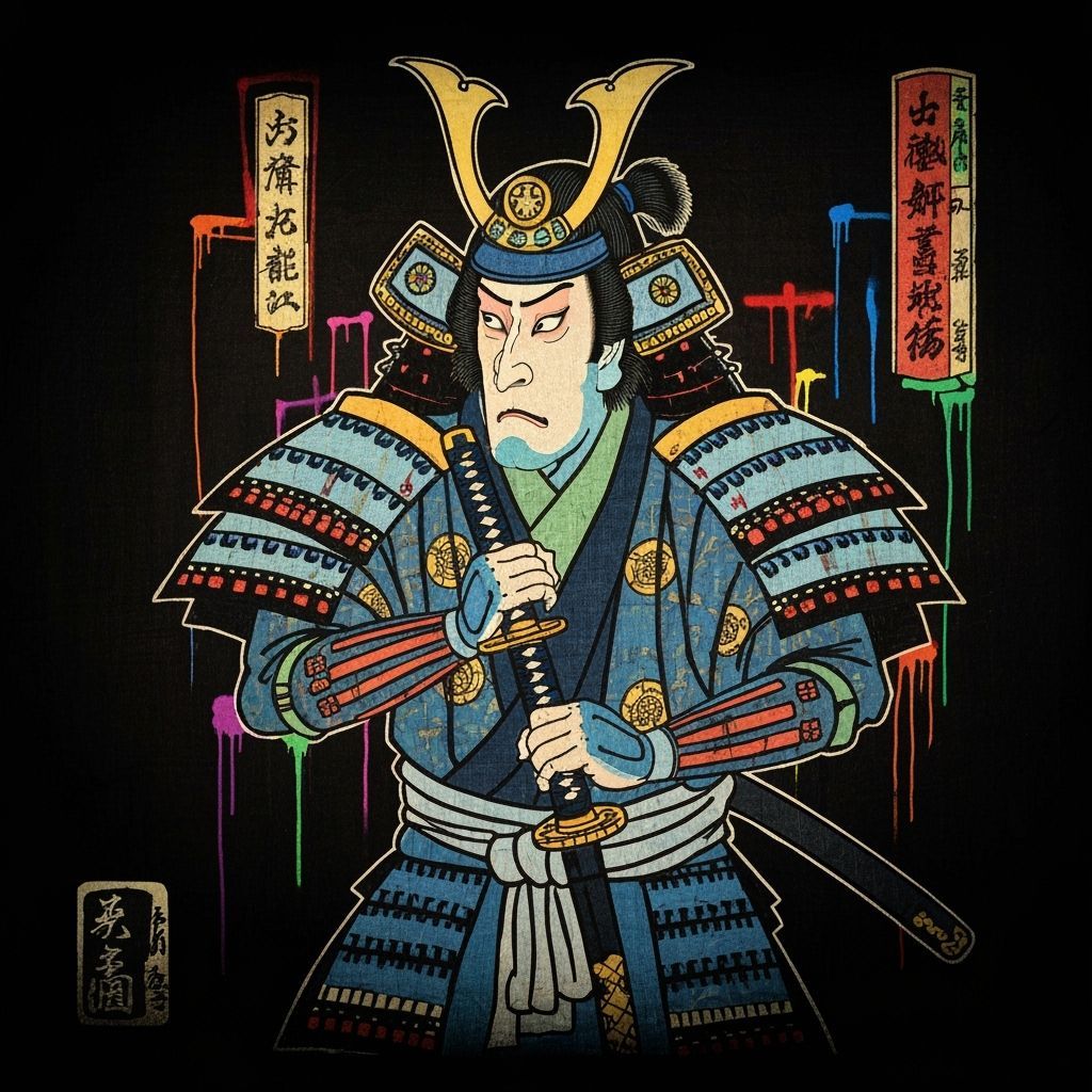 Samurai Warrior with Basquiat Graffiti Art