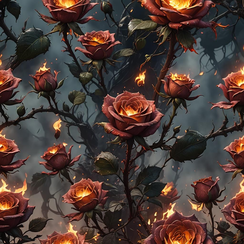 Flaming Rose Close-up: Detailed Matte Painting