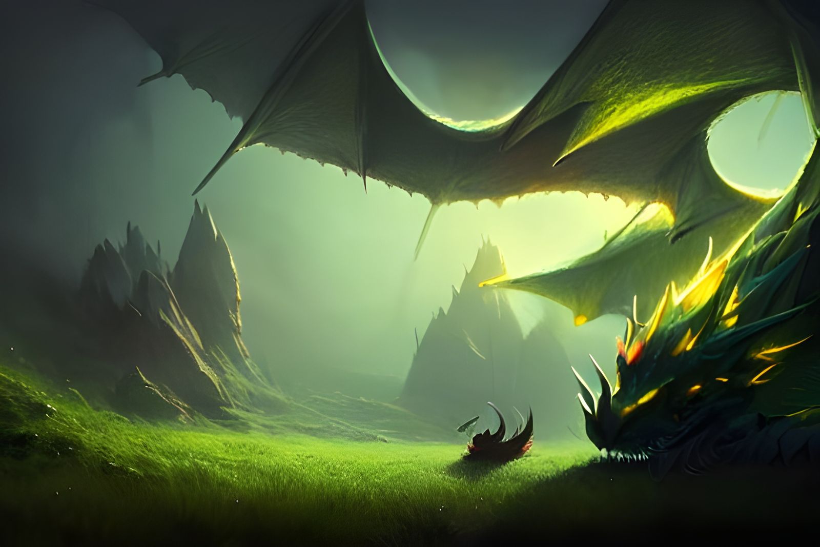 Leafy Green Dragon with Glowing Eyes