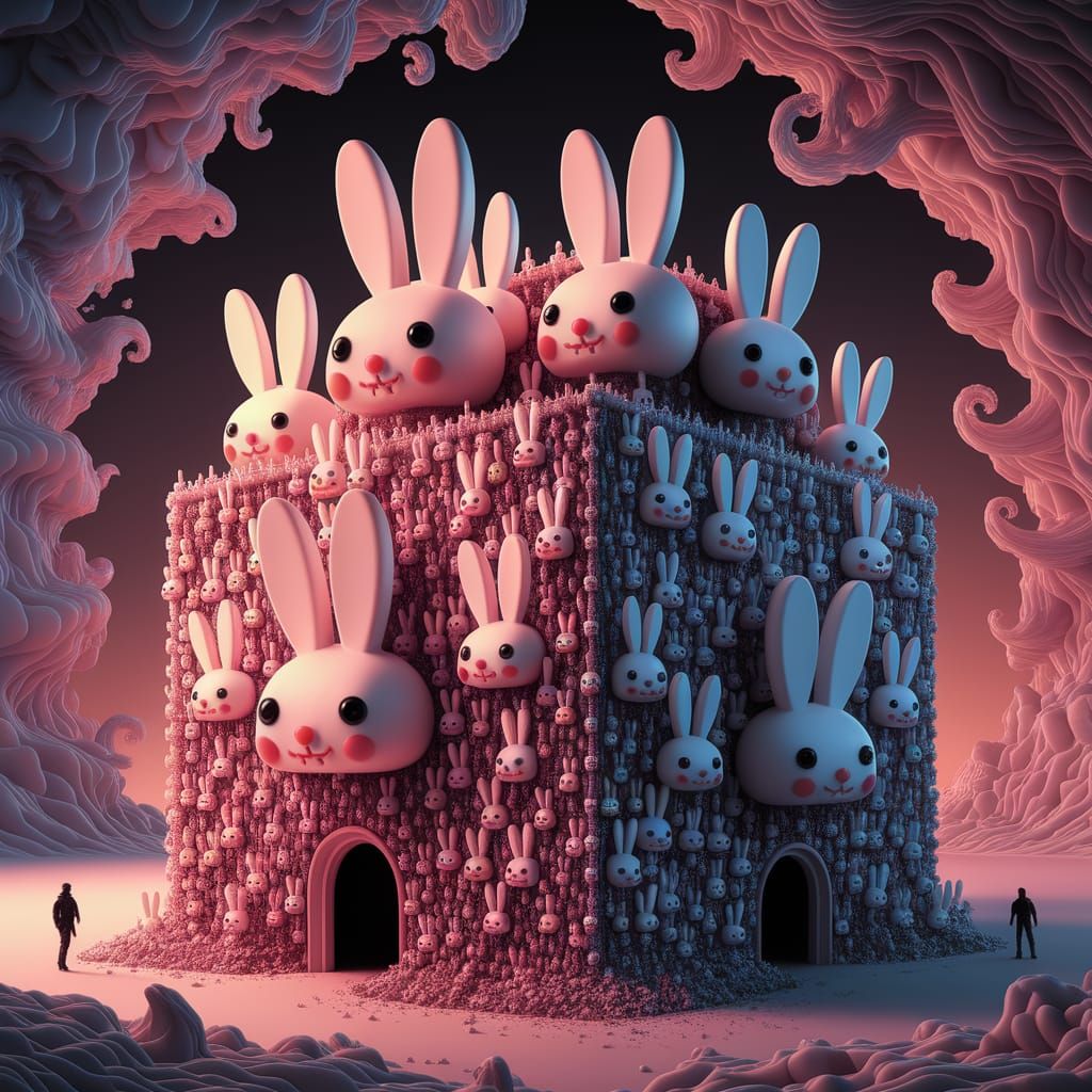 Surreal Colossal Fare Squat Constructed from Square Bunnies ...