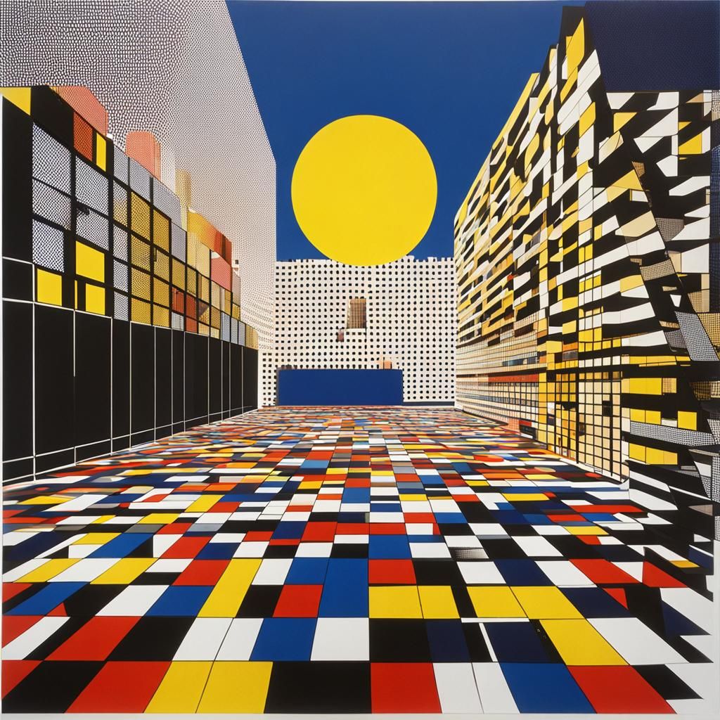 Pop Art Architecture Collage in Lichtenstein Style