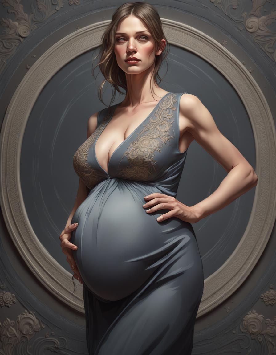 Pregnant Woman with Triplets in Art Nouveau Style