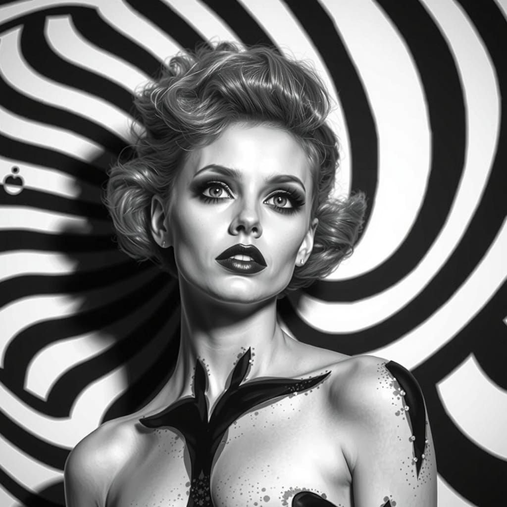 Surreal Black and White Portrait in Optical Illusion Style
