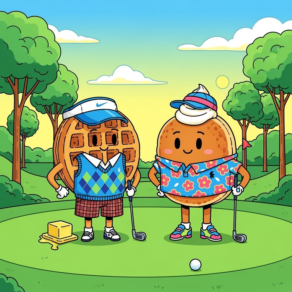Waffle & Pancake Golfers on Lush Green Course