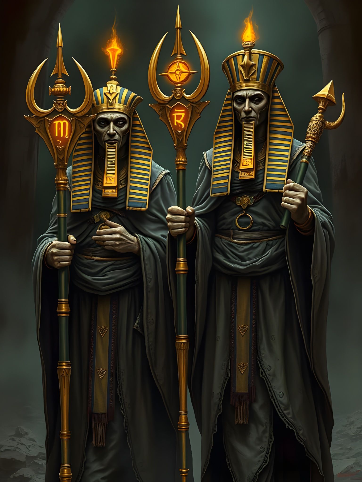 Egyptian Priests in Dark Fantasy Style