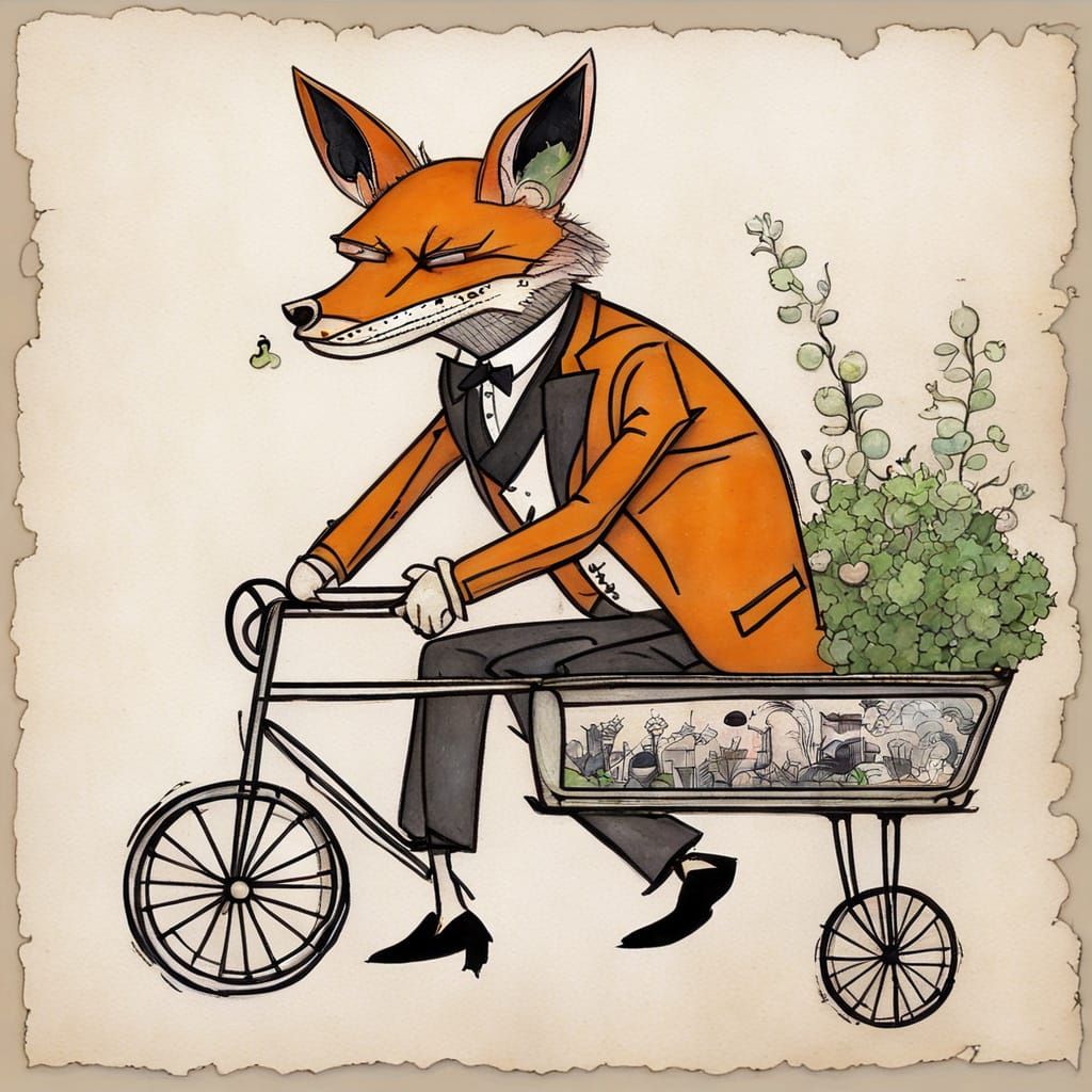 Fox Gardener in Abstract Modern Art Style