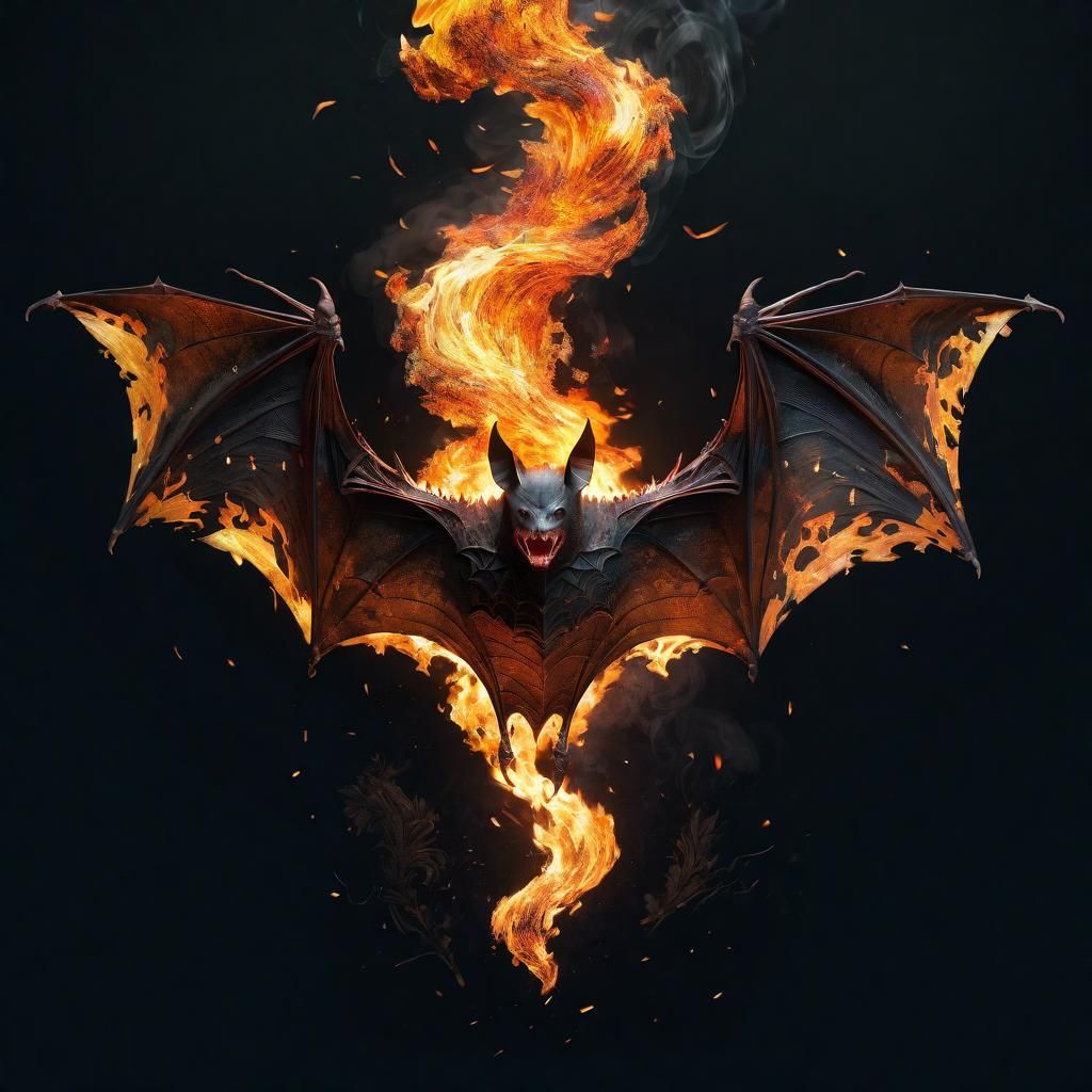 Fiery Bat in Maximalist Style
