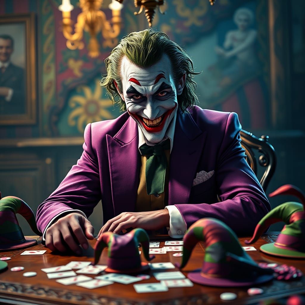 The Joker in Hyperrealistic Cinematic Splash Art