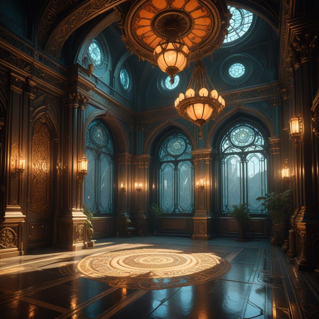 Surreal Chamber with Vaulted Ceilings and Ethereal Glow