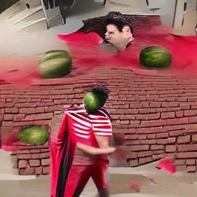 Dreamlike Sleepwalker with Watermelon in Digital Art