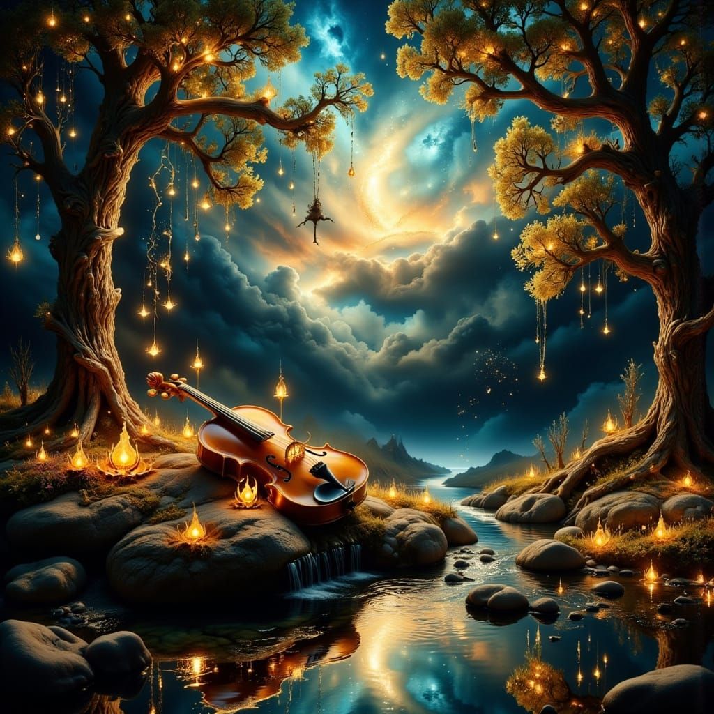 Enchanted Fairytale Forest with Glowing Violin