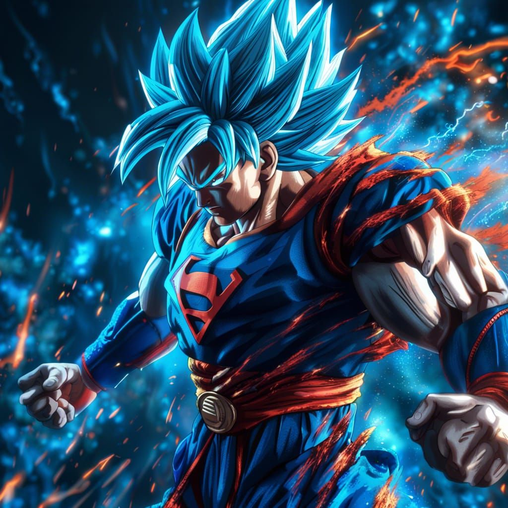 Goku Super Saiyan Blue Superman Fusion in 8K
