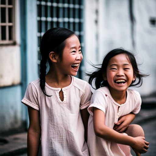 Girls Playing in Hanoi Street: Professional Photography