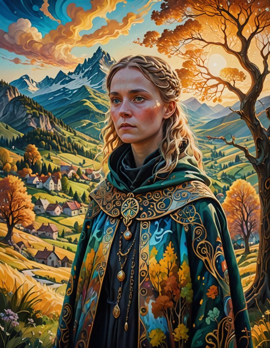 Celtic Chieftain in Dreamlike Surrealist Landscape